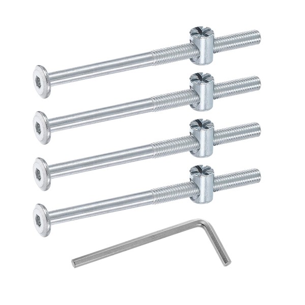 sourcing map 4Pcs Bed Frame Bolts, M6 x 90mm Hex