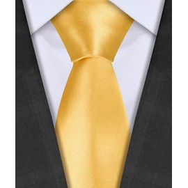 TIE G 5pcs Tie Set in Premium Gift Box : Solid Color Necktie, Satin Bow Tie, Pocket Square, Tie Bar, Cuff Links (D-Gold Black Box)