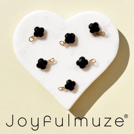 Joyfulmuze Genuine Tourmaline Necklace, Black Crystal Carved Four Leaf Clover Shape, 925 Sterling Silver Plated 14K Gold Jewelry (Black-Tourmaline-Gold)