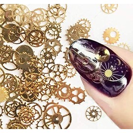 DNHCLL Ultra-thin 3D Punk Time Gears Nail Studs Nail Art Decorations Alloy Manicure Decoration,12 Wheel(Approx.100 Count)