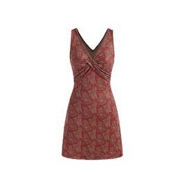 CIDER Women's Summer Floral Mini Dress V Neck Sun Dresses Carmine