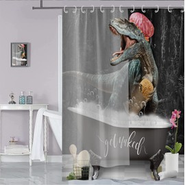 Hnmdmyi Shower Curtain Funny Dinosaur 180 x 200 cm, Naked Shower Curtains Cute Bathing Dino Raptor Children Creative Modern Bath Curtain Waterproof Polyester Fabric Washable Bath Curtain