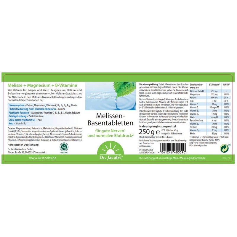 Melissen Basentabletten, 250 St