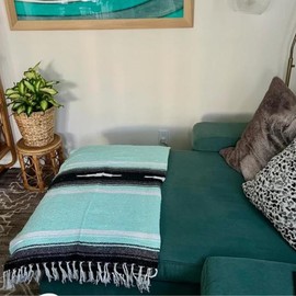 Open Road Goods Heavyweight Mexican Blanket - Mint | Mexican Diamond Yoga Blanket - Extra Thick Serape with Stripes - Mint