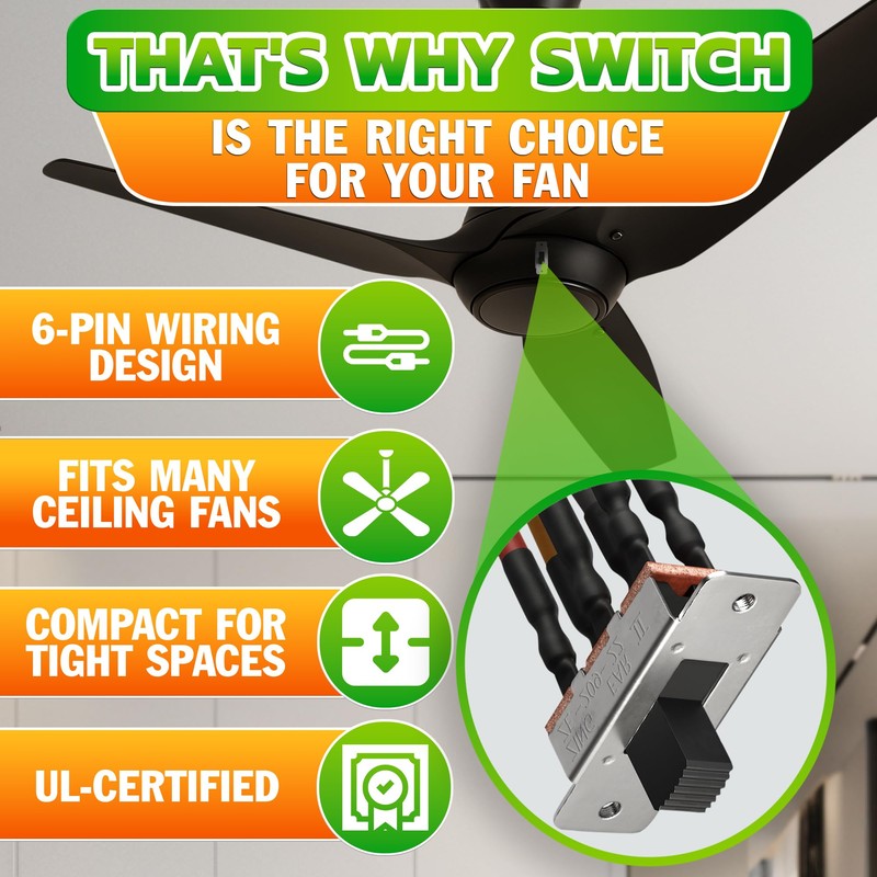 Fan Speed Control Switch 6-Pin Toggle – Reverse Ceiling Fan