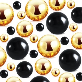 EGKamh 280Pcs Floating Beads Pearls, Black+Bright Gold 8/14/18mm No Hole Faux Pearls for Vase Filler for Centerpieces, Floating Beads for Wedding Makeup Party Home Birthday Table Decor