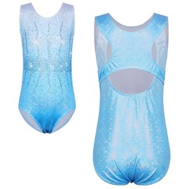 TFJH E Shiny Diamond Gymnastic Leotard for Girls Ballet Dance Clothes Athletic Tumbling Wear LightBlue 12A