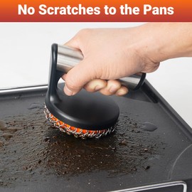 Skyflame Cast Iron Scrubber with Handle, Stainless Steel Chainmail Scrub, Skillet Cleaner/Brush for Cast Iron Pans, Griddles, Dutch Oven and Grills