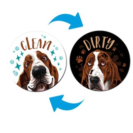 WIRESTER 3.5 inch Dishwasher Clean Dirty Flip Sign Double-Sided Decoration for Kitchen Dishwasher Washing Machine, Basset Hound Dog