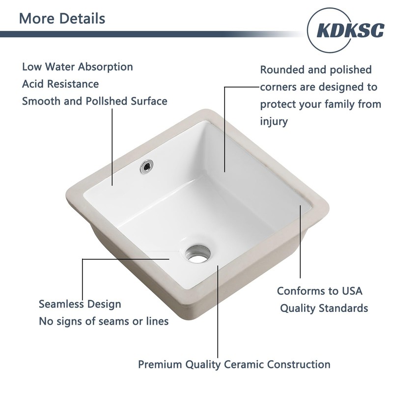 KDKSC 14 Inch Small Undermount Bathroom Sink White Ceramic Square