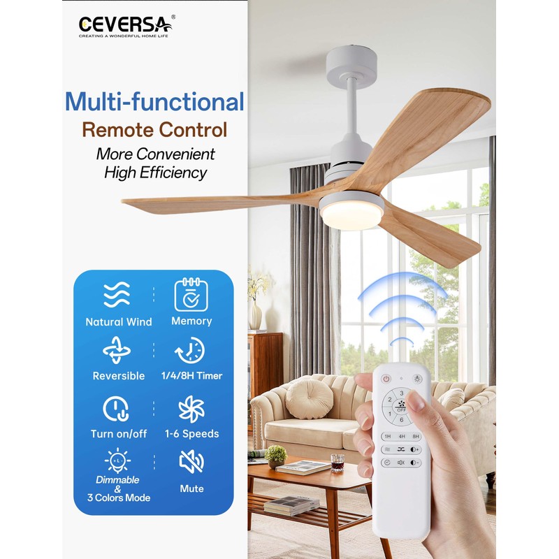 Ceversa 52 Inch Natural Wood Ceiling fans with Lights and