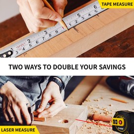 2 in 1 16ft Laser Tape Measure 262ft Laser Diatance Meter Rechargeable Battery Laser Measurement Tool LCD Display Pythagorean, Area, Volume, Ft/Ft+in/in/M Unit Switch Digital Distance Meter