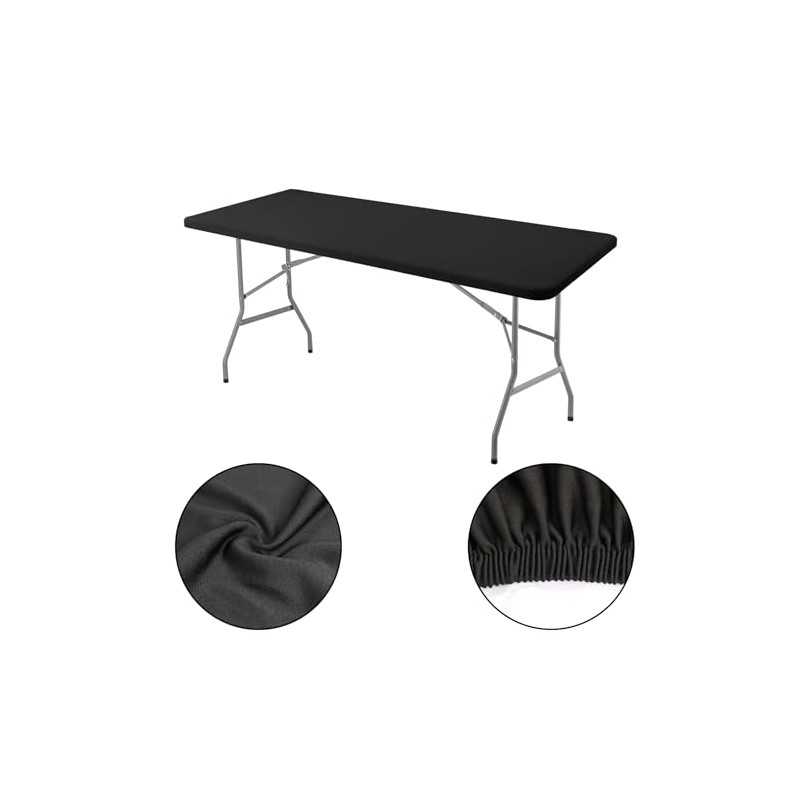 KRISMYA 6 Pack Fitted Tablecloth for 6 Foot Tables, Black