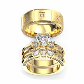 TWO RINGS His Hers Wedding Ring Sets Couples Rings Women's 18k Yellow Gold White CZ Wedding Engagement Ring Bridal Sets & Men's Titanium steel Wedding Band RINGS, women's size 6 & men's size 12, Paper, Cubic Zirconia