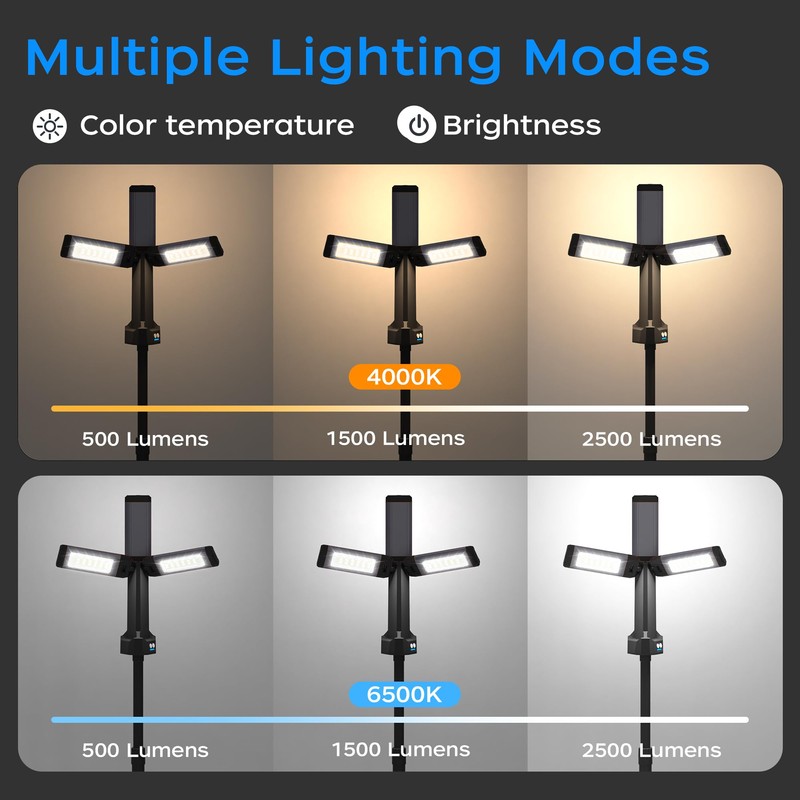 Rechargeable LED Work Light with Stand, 67" Tall Portable Cordless