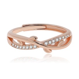 Meissa 925 Sterling Silber Ineinander Verschlungener Blätterring für Mädchen Damen Vergoldeter Stapelring Zarter Rebenring Verstellbare, Roségold