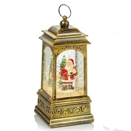 Premier Christmas Glitter Gold Water Spinner 'LED Lantern' Decoration-Santa Scene Design, Multicolor, One Size