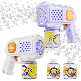 Panamalar 2 Packs Bubble Guns for Kids, Automatic Bubble Machine Gun 10000+ Bubbles/Min, 10 Holes Bubble Maker Toys with Solution/Light for Boys Girls Outdoor Wedding Party, Purple+White