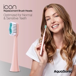 AquaSonic Icon Replacement Brush Heads | Compatible with AquaSonic Icon Toothbrush | 2 Brush Heads | for Normal & Sensitive Teeth (Blush)