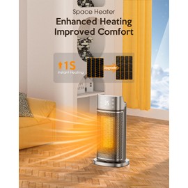 Space Heater, Heaters for Indoor Use with Thermostat, 1500W Electric Heaters with Remote, Digital Display, 70°Oscillating Room Heater, 12H Timer, Safety Heater for Room Home Office, Silver