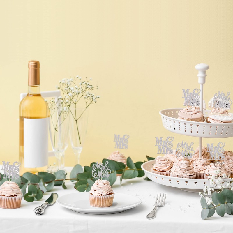 24 piezas de decoración plateada con purpurina para magdalenas de