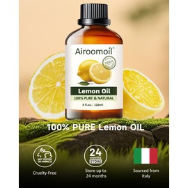 Airoomoil Pure Lemon Essential Oil, 100% Pure Natural Lemon Essential Oil, Premium Grade Essential Oils for Diffusers for Home, Skin, Care Massage, Soap Making, Aromatherapy, 4 Fl Oz | 120ml