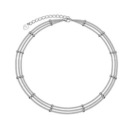 FLYOW 925 Sterling Silver Three-layer Anklet for Women Adjustable 9+1.5 Inch Beach Foot Ankle Bracelet Simple Bead Anklets