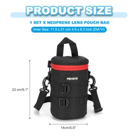 PATIKIL Lens Pouch Case, 4.5" ID x 8.3" H Shockproof Camera Lens Case Bag Thick Protective Neoprene Lens Protective Bag with Strap and Lens Pad for Nikon DSLR Camera Lens, Red/Black