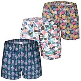 Hialegion Boxer Shorts Men's Cotton American Boxer Shorts Men's Retro Shorts Underpants Men Breathable, 3pcs-colorful pineapples/camouflage/green pineapples