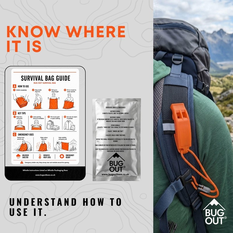 BUG OUT Survival Bivvy Bag with Emergency Whistle Kit, Waterproof,