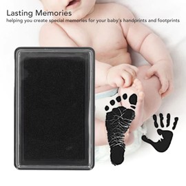 Baby Footprint Ink Pillow, Reusable Newborn Baby Handprint or Footprint Ink Pillow with Paper, Safe Baby Handprint Ink Pillow, Easy to Wash (Black)