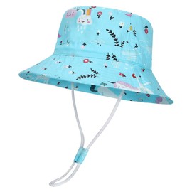 Toddler Wide Brim UPF 50+ Sun Protection Adjustable Summer Beach Safari Fishing Chin-Strap Bucket Hat, Blue 6-24 Months