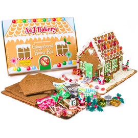 Vegan Allergen-Friendly Gluten-Free Cookie House Kit – 6 Pre-Baked Pieces, Display Board, Allergen-Free Candy, & Non-Edible Decorating Figures (Pack of 1, Gingerbread)