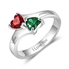 GLAMCARAT Sterling Silver Personalized ring 2 birthstones custom engraved jewelry for women promise ring for her name ring