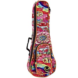 Ortega Guitars Gig Bag for Soprano Ukuleles with Shoulder Straps - Peace 68 (KUB-68-SO)
