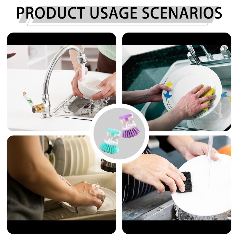 6 PCS Dish Brush with Soap Dispenser, Two in One