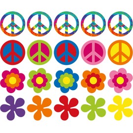 20 Pieces 60's Party Cutout 60's Groovy Party Cut-Outs Decoration Retro Flower Cutouts Peace Sign Cutouts with Glue Point Dots for 60s Theme Party Decorations, 7.9 x 7.9 Inch