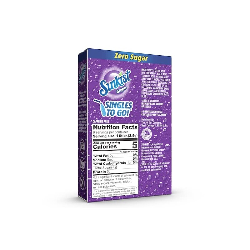 SINGLES TO GO! Sunkist Drink Mix Grape, 6 Boxes with