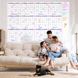 Large Dry Erase Calendar for Wall – Undated Yearly Wall Calendar Dry Erase, 37" x 58", 12-Month Erasable & Reusable Laminated Wall Calendar, Dry Erase Wall Calendar for Home, Office and School
