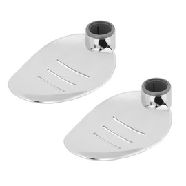 2Pcs Stainless Steel Shower Rod Soap Dish, Shower Rail Slide Soap Plates Adjustables Clip on Bathroom Soap Holder for Bathroom