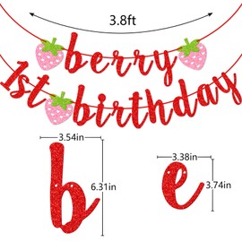 Berry, pancarta de primer cumpleaños, pancarta de fresa con purpurina, decoración de primer cumpleaños (rojo)