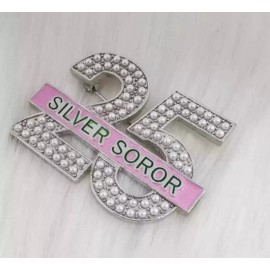 AKA, Alpha Kappa Alpha, 25 Silver Brooch/Pin with Keepsake Pouch
