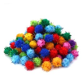 DIY Pom poms Ball Christmas Decoration Glitter Pompom Colorful Soft Fluffy Plush Craft Sewing Accessories (25mm Diameter (1"))