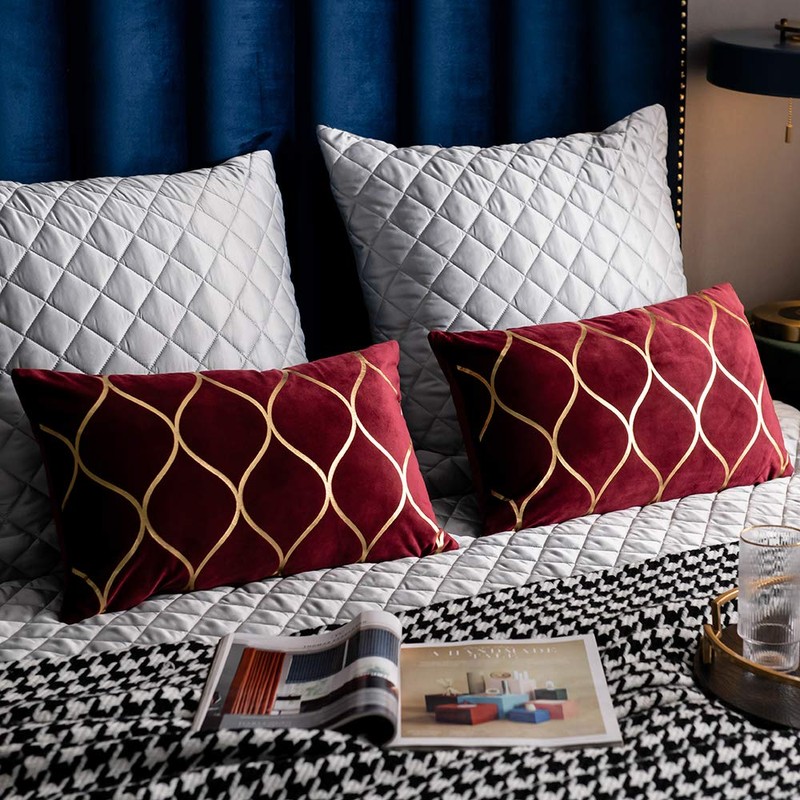 DEZENE Gold Velvet Throw Pillow Covers: 2 Pack 12x20 Inch