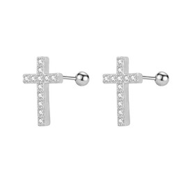 NewZenro 20g Cross CZ Cartilage Small Stud Earring for Women Men Cute Minimalist Crystal Tragus Helix Surgical Stainless Steel Hypoallergenic Tiny Mini Studs BarBall Screw Backs Birthday Gift