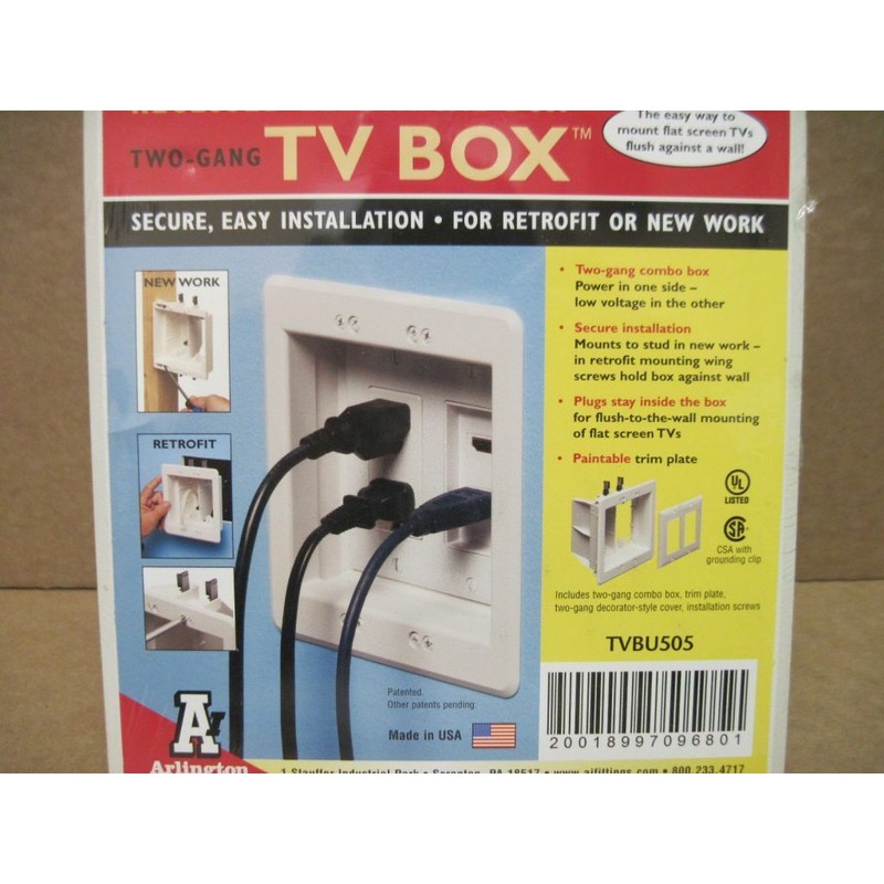 Arlington TVBU505 Two-Gang Paintable Recessed Electrical Box