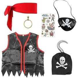 Children's Pirate Costume or Pirate Costume Girls with Pirate Headscarf Hook Eye Patch Pirate Vest Earring and Tattoos for Carnival Parties or Role Play with Complete Pirate Accessories