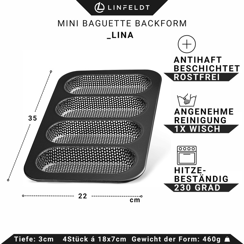 LINFELDT® Mini Baguette Baking Mould 18 x 7 cm –