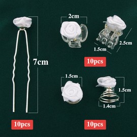 10 x Small Flower Hair Clips + 10 x Rose Hair Pins + 10 x Rose Curlies Curlie Bridal Hair Accessories for Bride Bridesmaid Girls