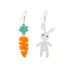 Easter Bunny Carrot Acrylic Earrings Cute Asymmetric Rabbit Carrot Statement Dangle Earrings Shiny Fashion Resin Jewelry Holiday Accessories-A